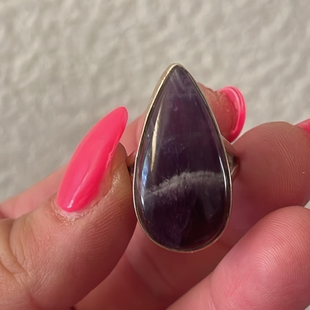 Chevron Amethyst Silver Statement Ring. - image 6
